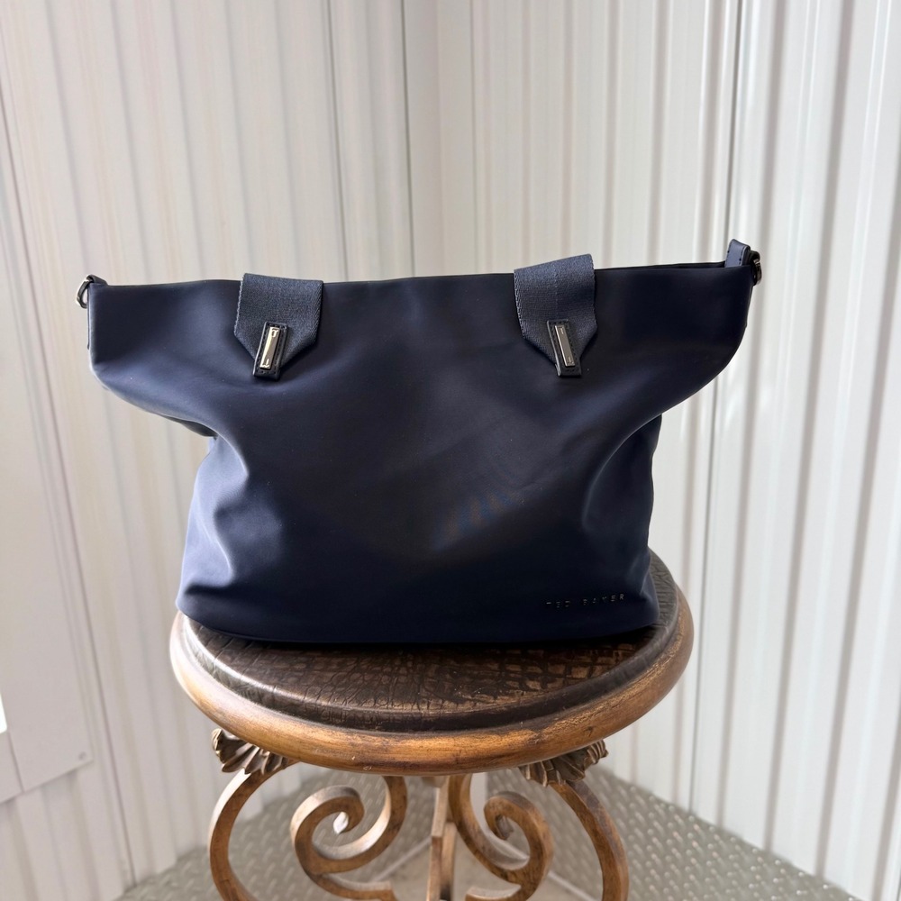 Ted Baker Tote Bag Women Large Navy Blue Excellent Nylon Zippered Minimalist